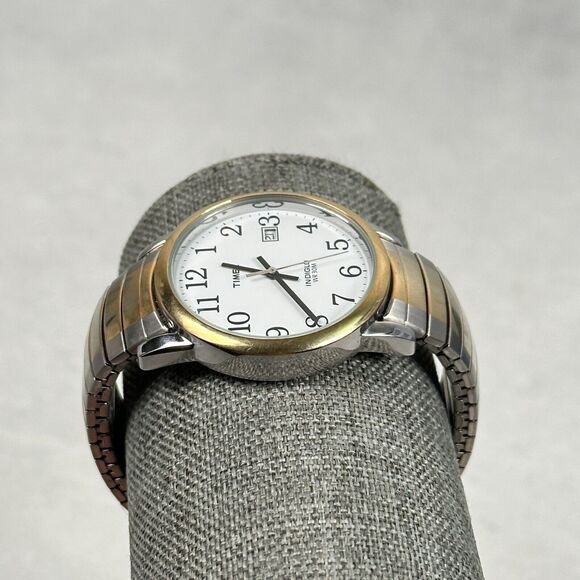 Timex Watch 35mm Date Indiglo Two Tone Stretchy Casual Classic New Battery - Picture 3 of 16